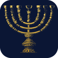 The icon: the golden menorah of the Arch of Titus on a dark blue tile.